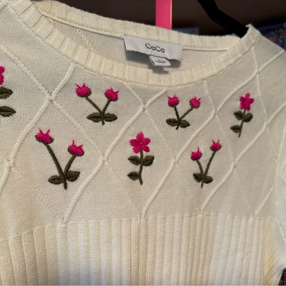 CeCe Embroidered Short Sleeve Sweater – Cream, Size Small (NWT - Picture 4 of 8